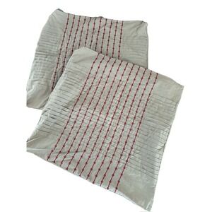 2 NATORI Cherry Blossom Square Pillow Shams Grey With Maroon Embroidery 25" X 24